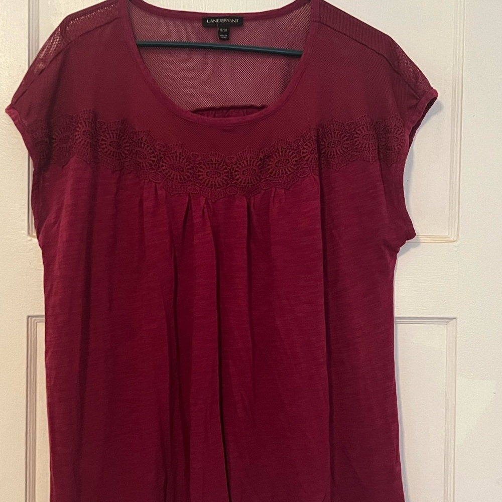**3 for $6**Lane Bryant Rich Burgundy Blouse with Lace